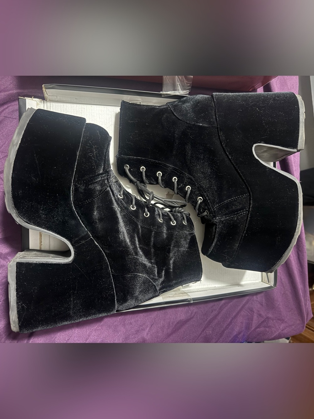Women's Black Velvet Platform Ankle Boots
